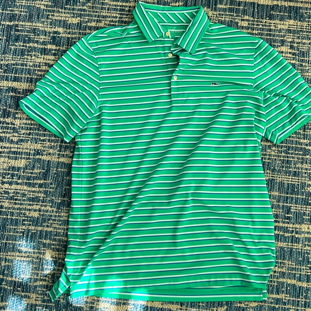 Like new vineyard vines golf shirt. Size M, green and white striped